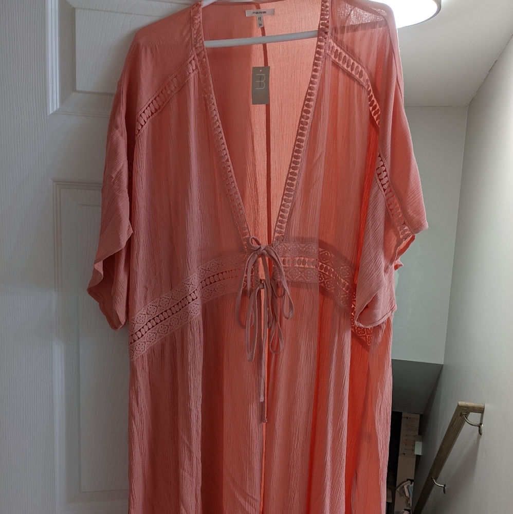 Long coral Kimono